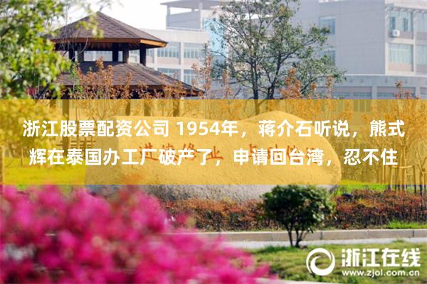 浙江股票配资公司 1954年，蒋介石听说，熊式辉在泰国办工厂破产了，申请回台湾，忍不住